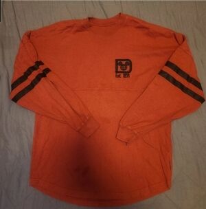 WDW Disney Spirit Jersey Long Sleeve Shirt Clay Red Black Striped Graphic Size S